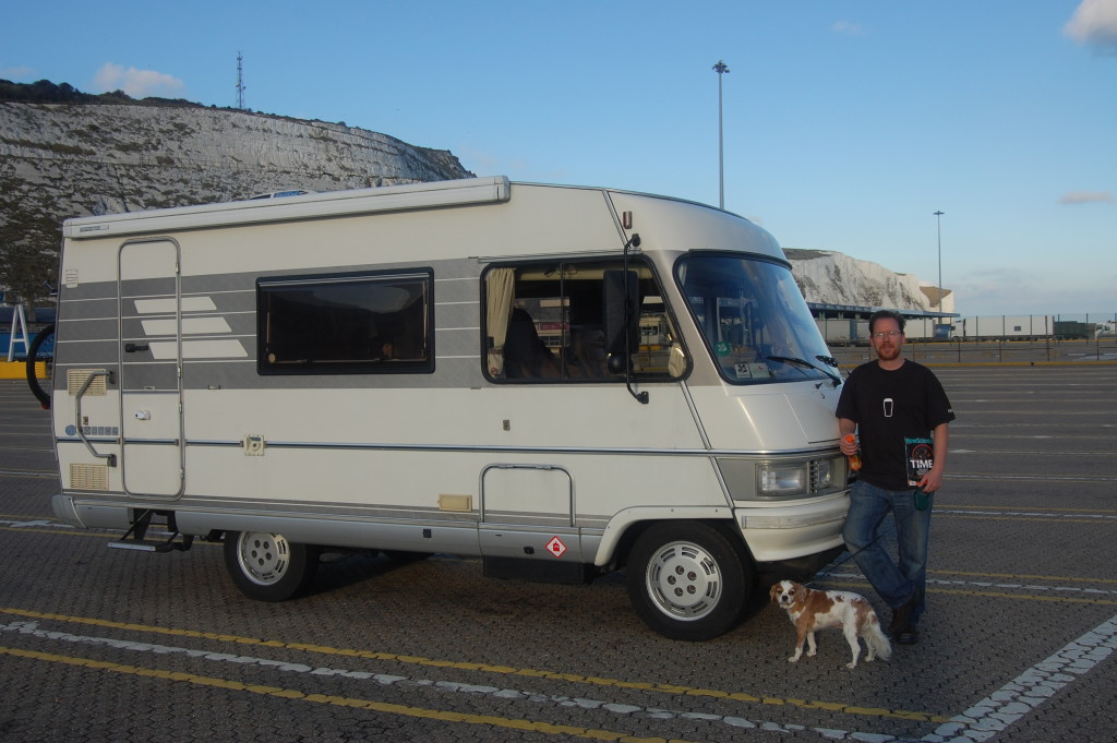 J, Charlie and Dave the van at Dover - ready to start our tour