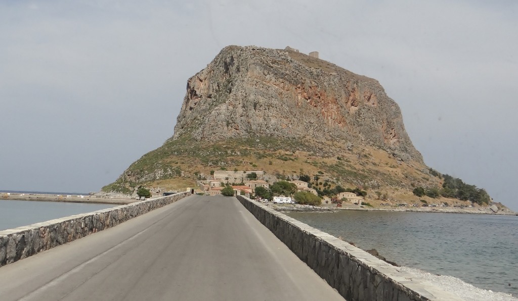 Monemvasia from Dave's window as we crossed the causeway