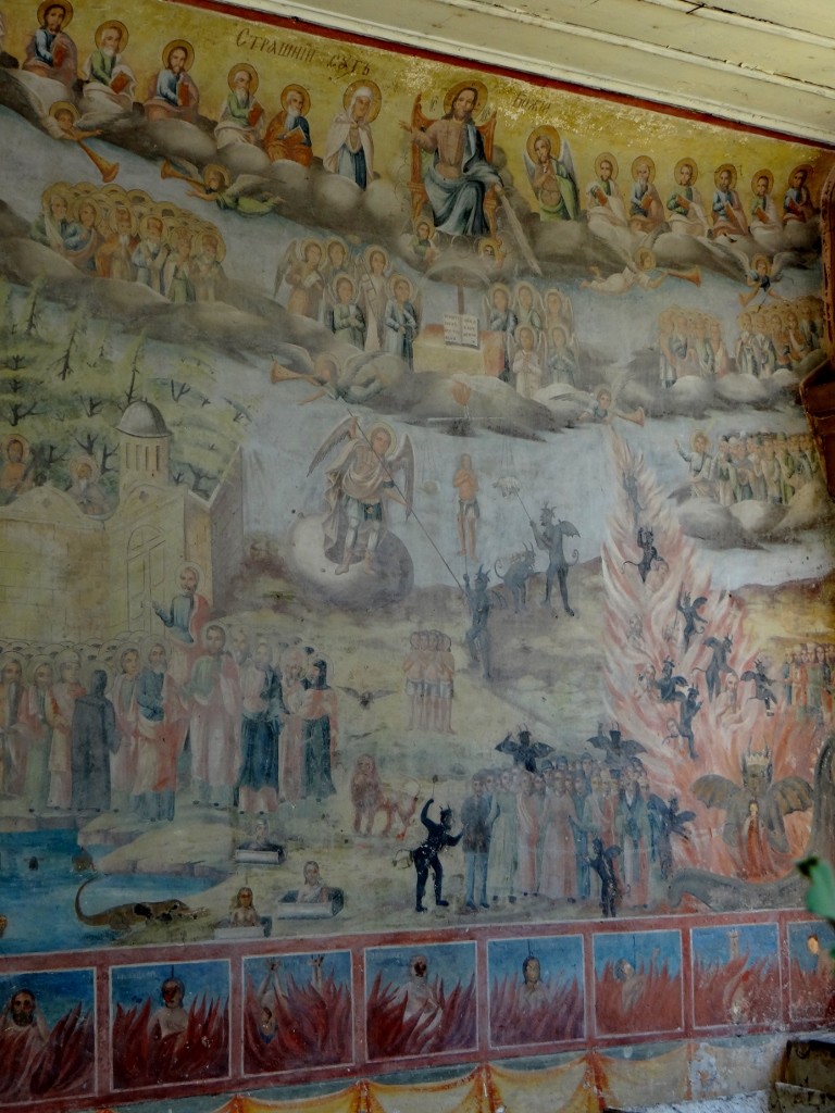 Rila church frescoes - the people across the bottom are burning in hell!