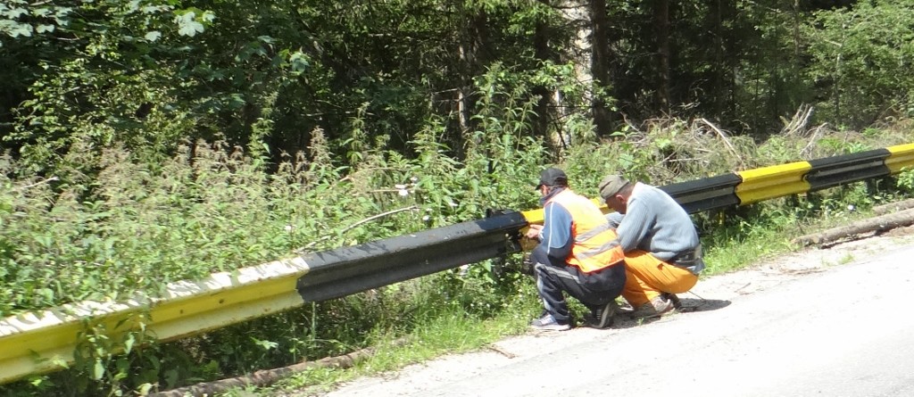 Not sure how painting the crash barrier will help things - you need to worry more about the falling rocks!