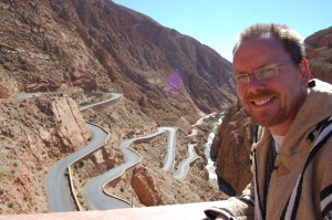 Jay and  twisty road in Dades Gorge