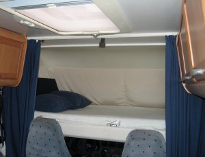 Drop down bed in a Hymer motorhome