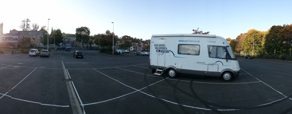 Zagan in the main car park at Jedburgh. Three other motorhomes overnighted here with us.