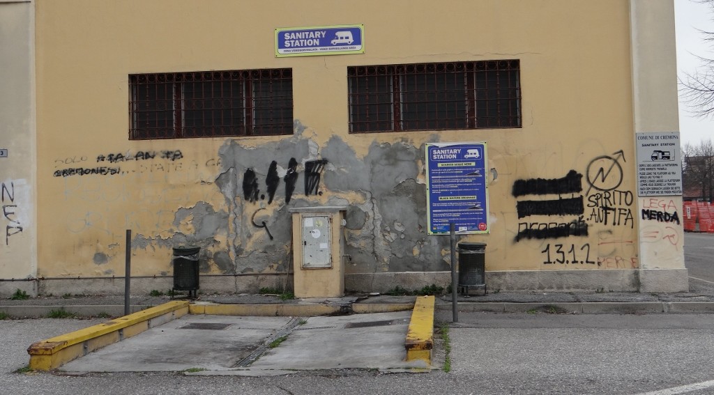 The motorhome service point at Cremona. Free, working but looking a bit worse for wear