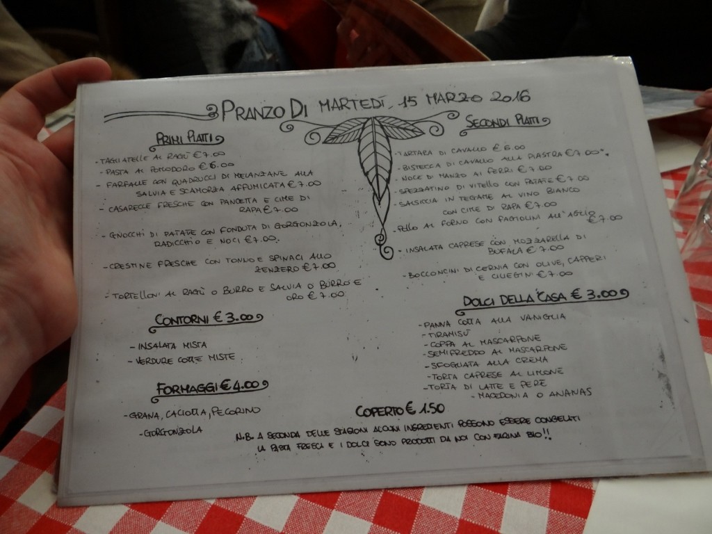 Argghhh, this menu is in Italian. Ju deciphered it, including the horse meaty ones