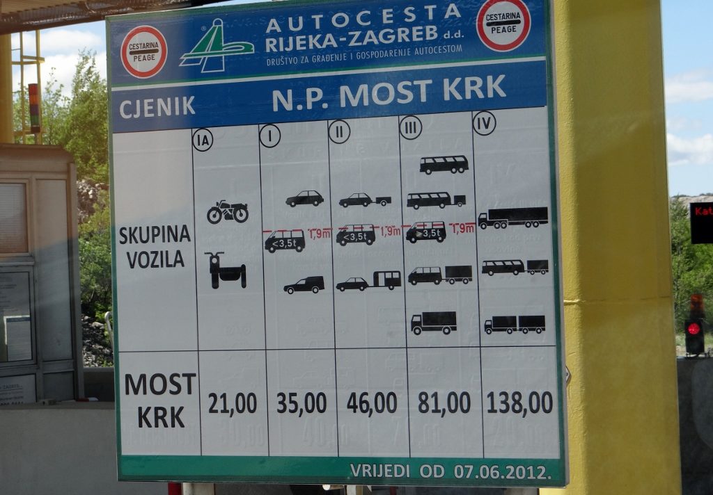 Krk bridge toll charges, Croatia