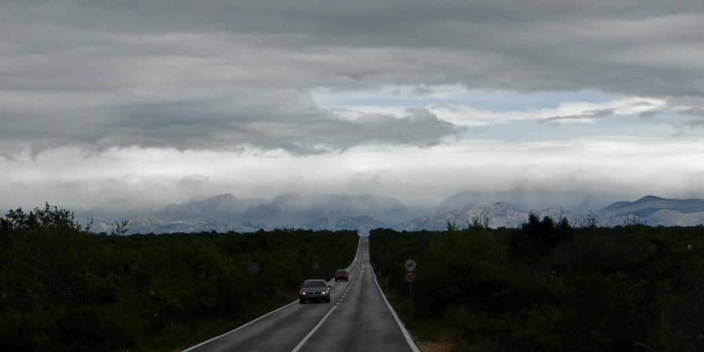 Stormy skies along the road to the Velebit Mountains, Croatia