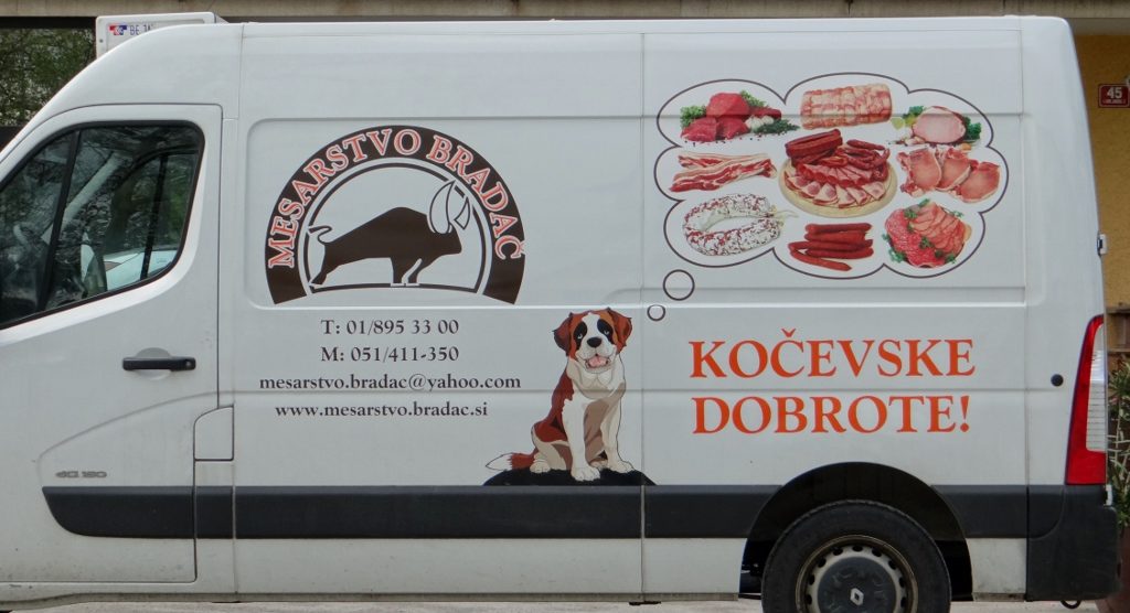 Butchers van with dog picture on it