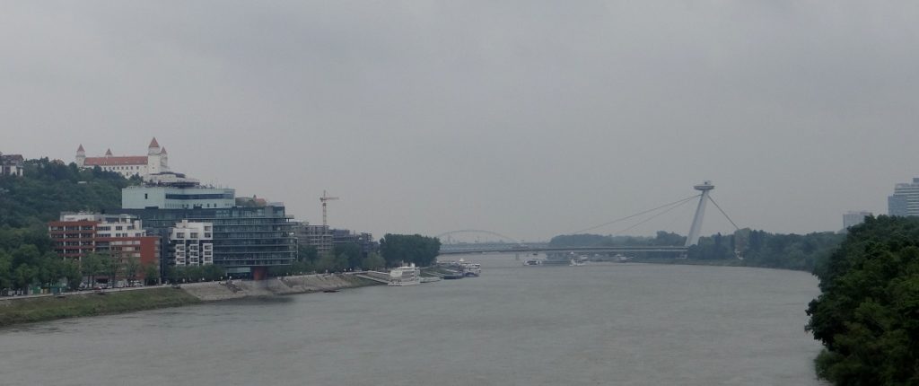 Crossing the Danube, this is the closest we'll get to Bratislava on this tip. That's the UFO on the bridge