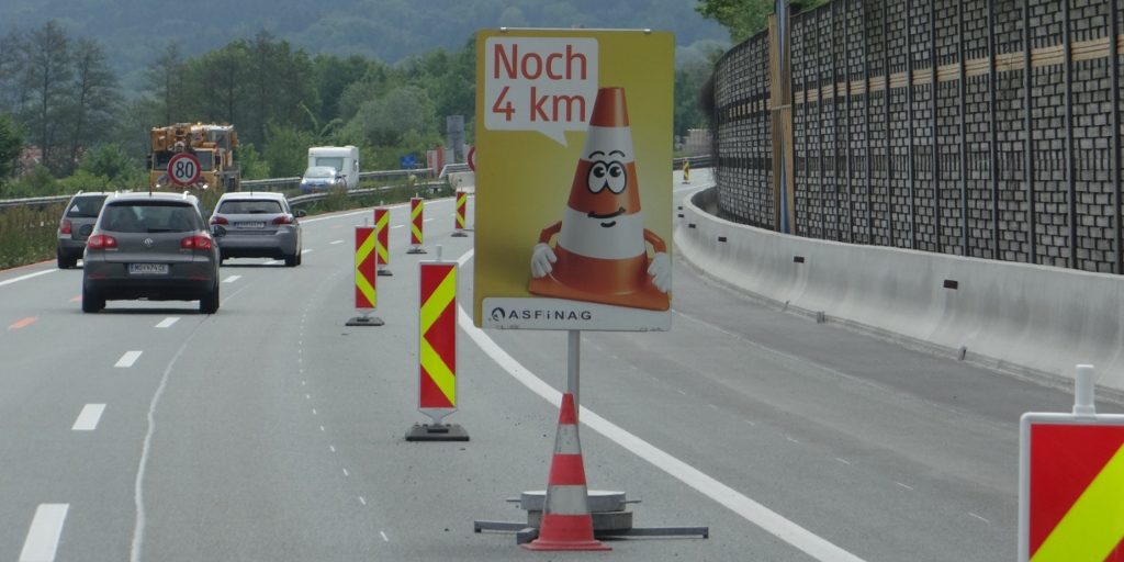 Austria has wee 'cone men. in roadworks, which get happier as the distance to the end decreases, awesome!