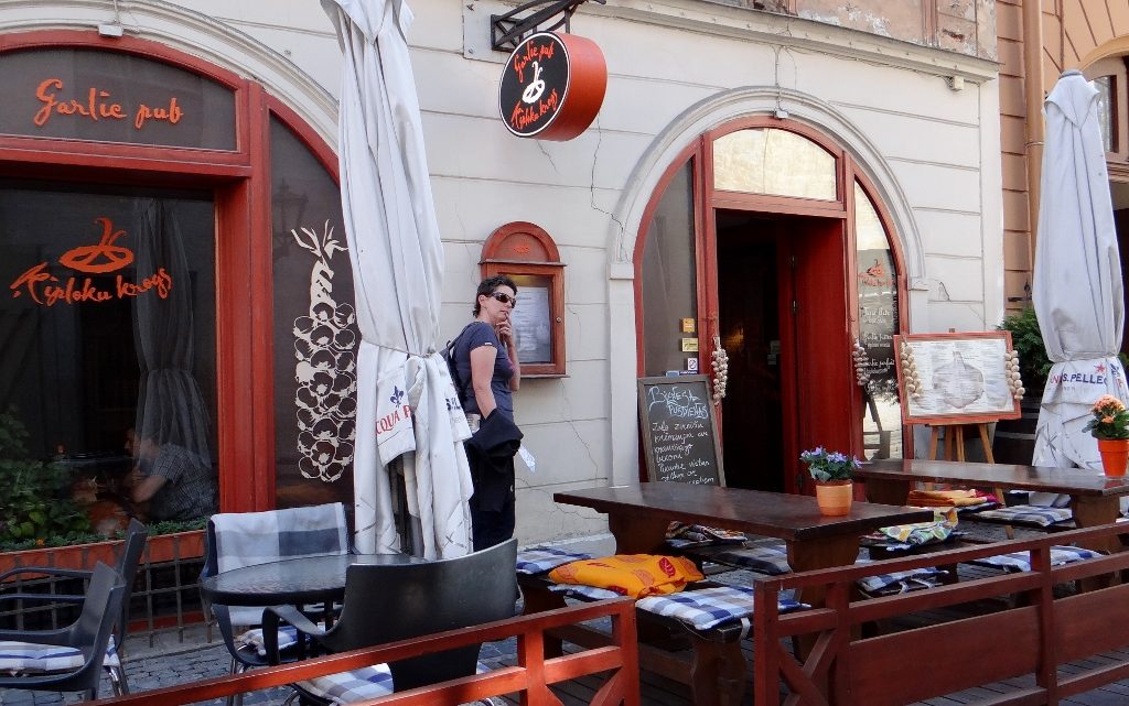 Into the garlic pub we go! I asked the young waitress how Latvia was doing. She said she'd been away for two years, and it seems everyone her age has left Riga. The populations of all of the Baltic states has been dropping since the USSR broke up