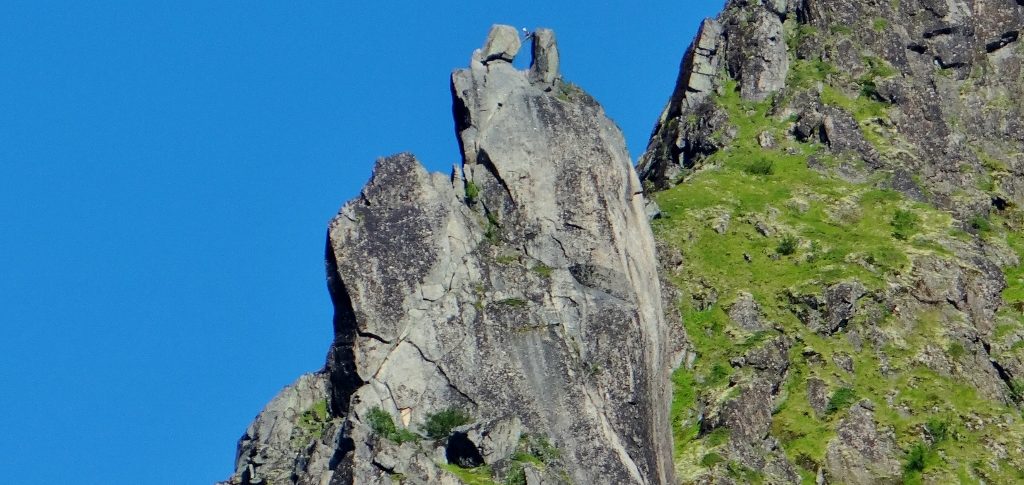 The Svolævrita looks down over the own and is supposed to resemble a goats head and horns - you're supposed to jump between the two, but it looks like a ladder has been added
