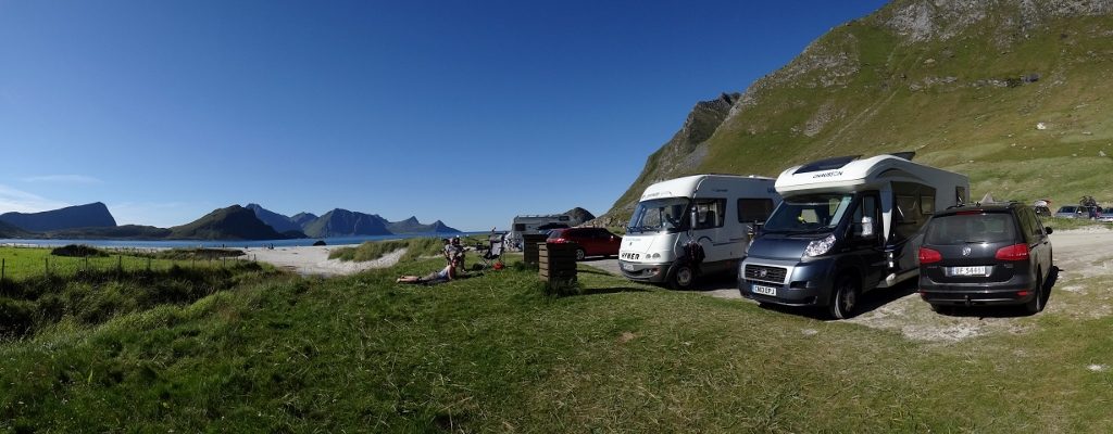 Our motorhome, off-grid at Haukland Beach, Lofoten Islands, Norway