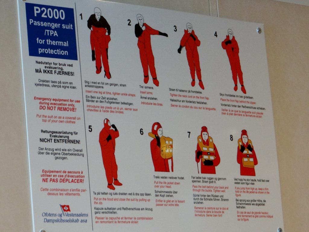 Thermal suit sign on ferry