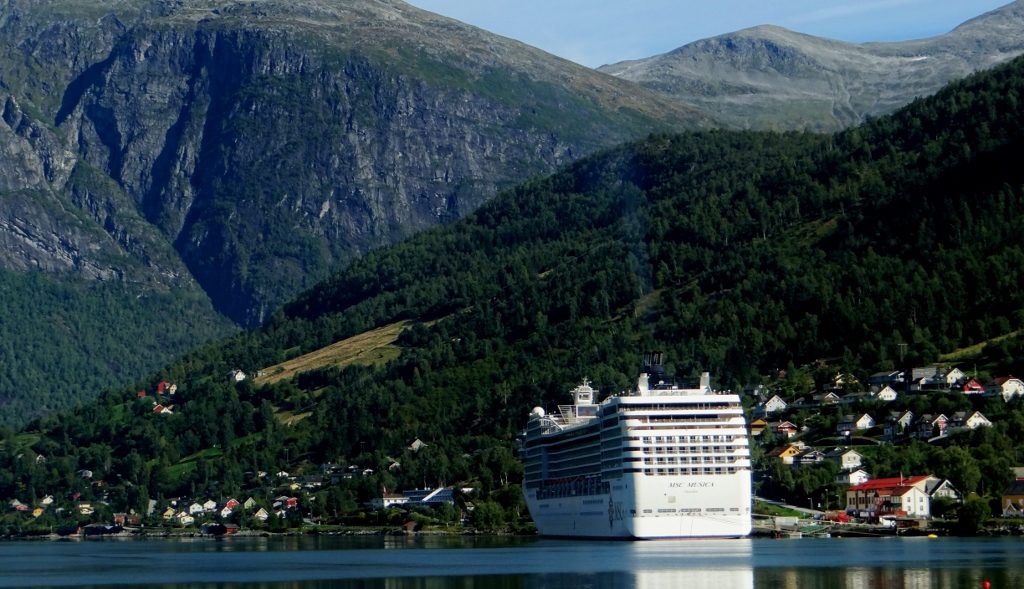 Cruise ship in port at Olden