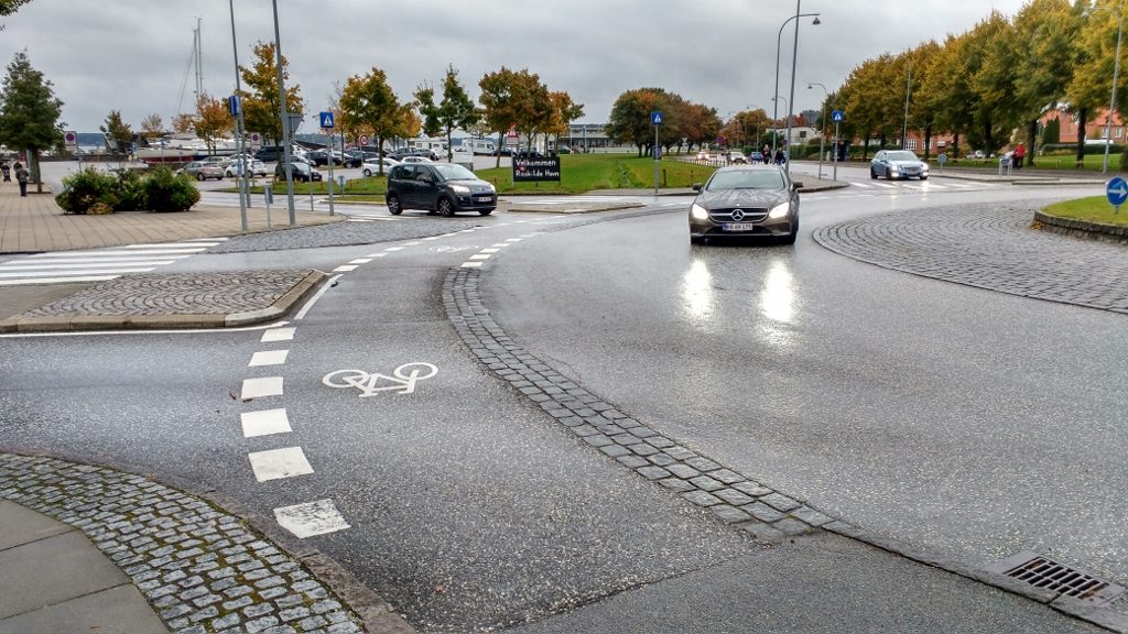 Cycle lane on roundabout Denmark