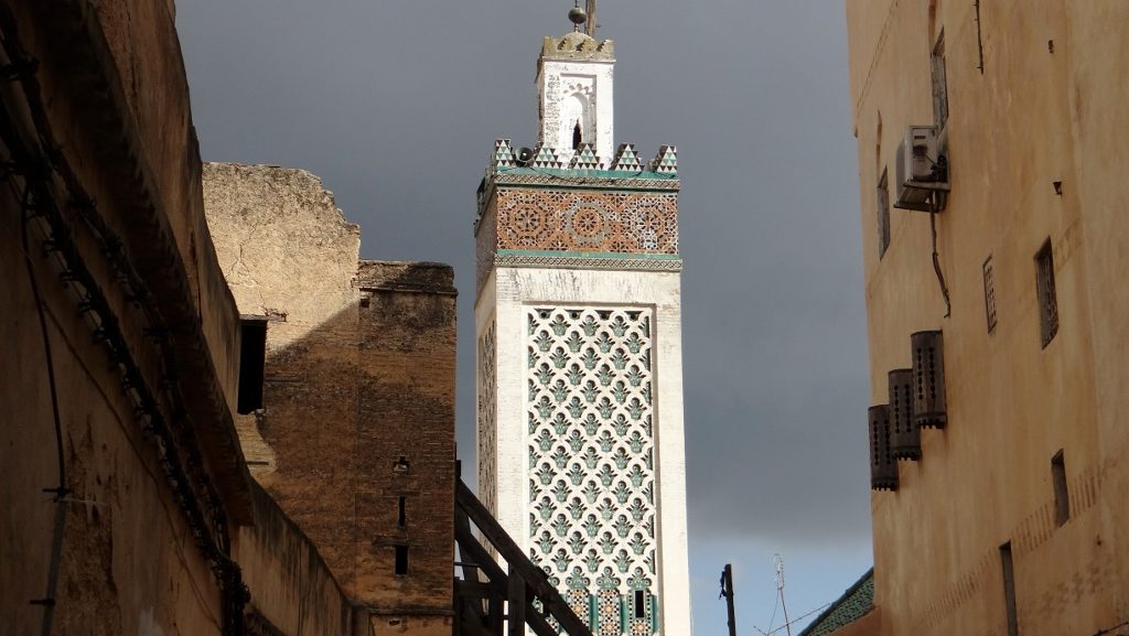 A minaret in the Fes medina
