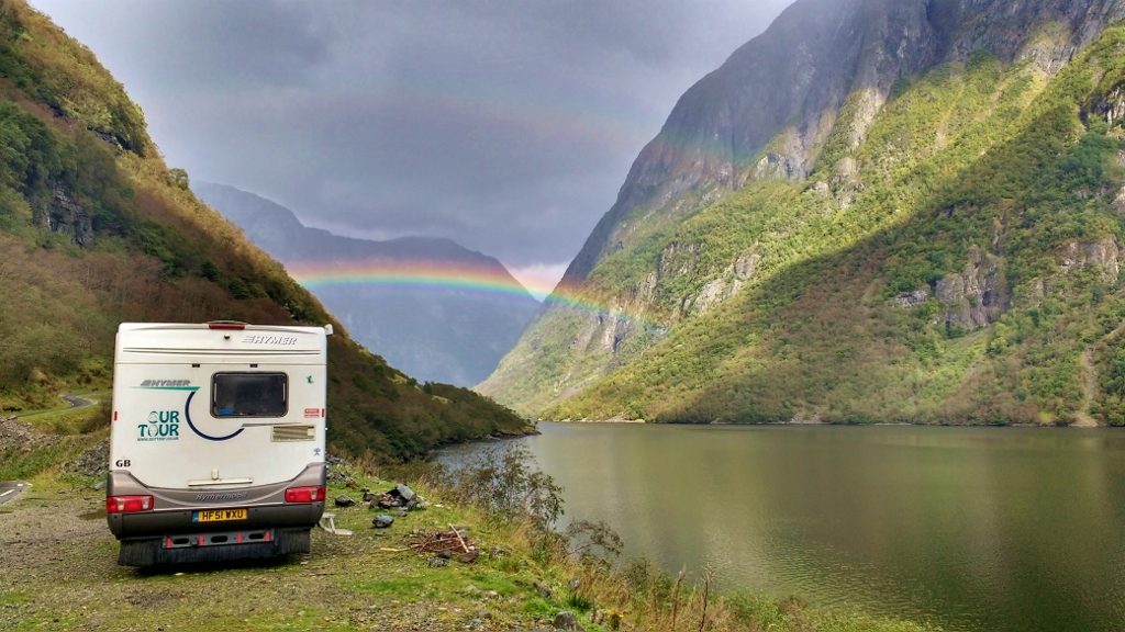Rainbow over fjord Norway