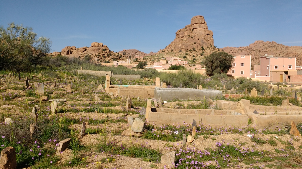 Sometimes simple stones are used to mark out graves in Morocco