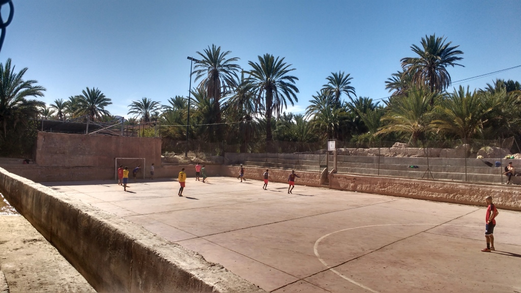 This football pitch is 2km up a donkey track inside the oasis in Tata