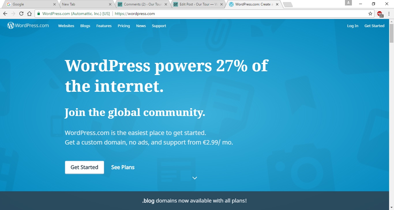 Wordpress.com Getting Started Page