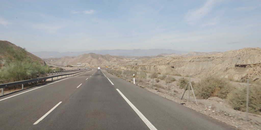 Crossing the Tabernas Desert north of Almeria
