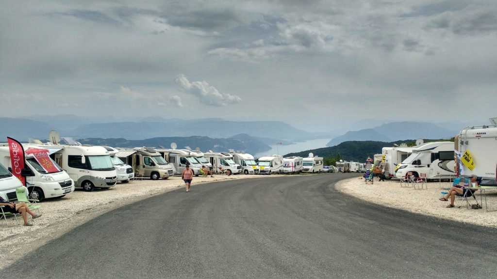 About 50 motorhomes on the top of the col by race day
