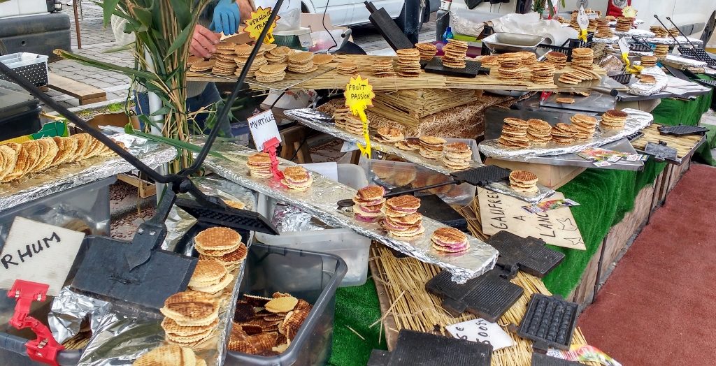 Waffle seller on French market