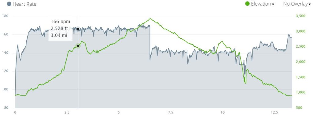 My heart rate on the run - easier going downhill!