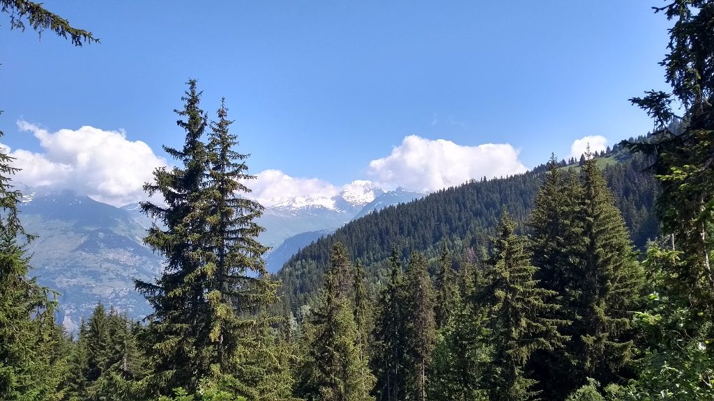 A distant Mont Blanc from the road to Les Arcs