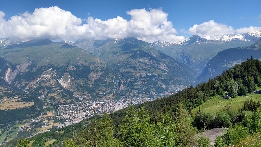 The view down over Bourg-Saint-Maurice on the way up to Les Arcs