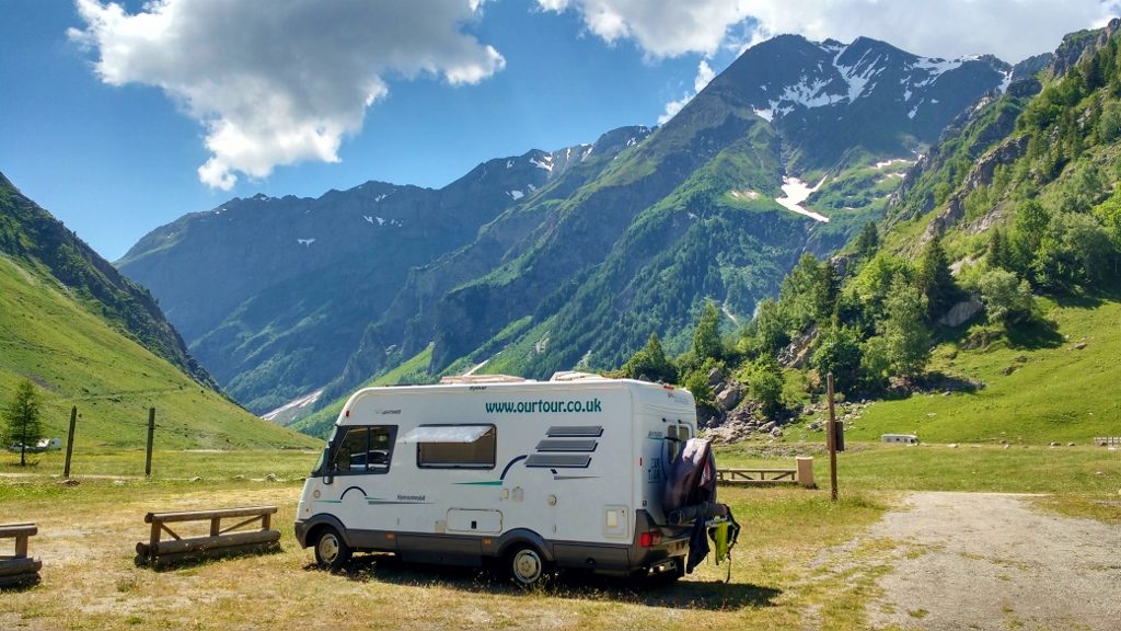 motorhome parking Les Chapieux on Route des Grandes Alpes