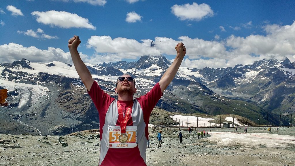 At Gornergrat in 2018 after Finishing the Zermatt Half Marathon