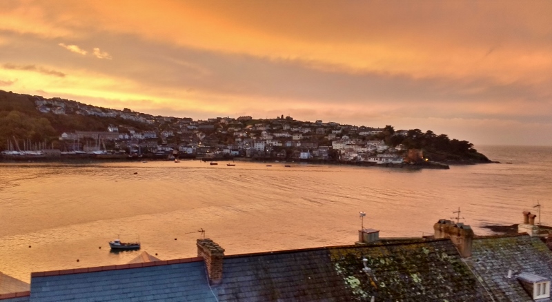 View of Polruan at sunrise from Fowey, Cornwall