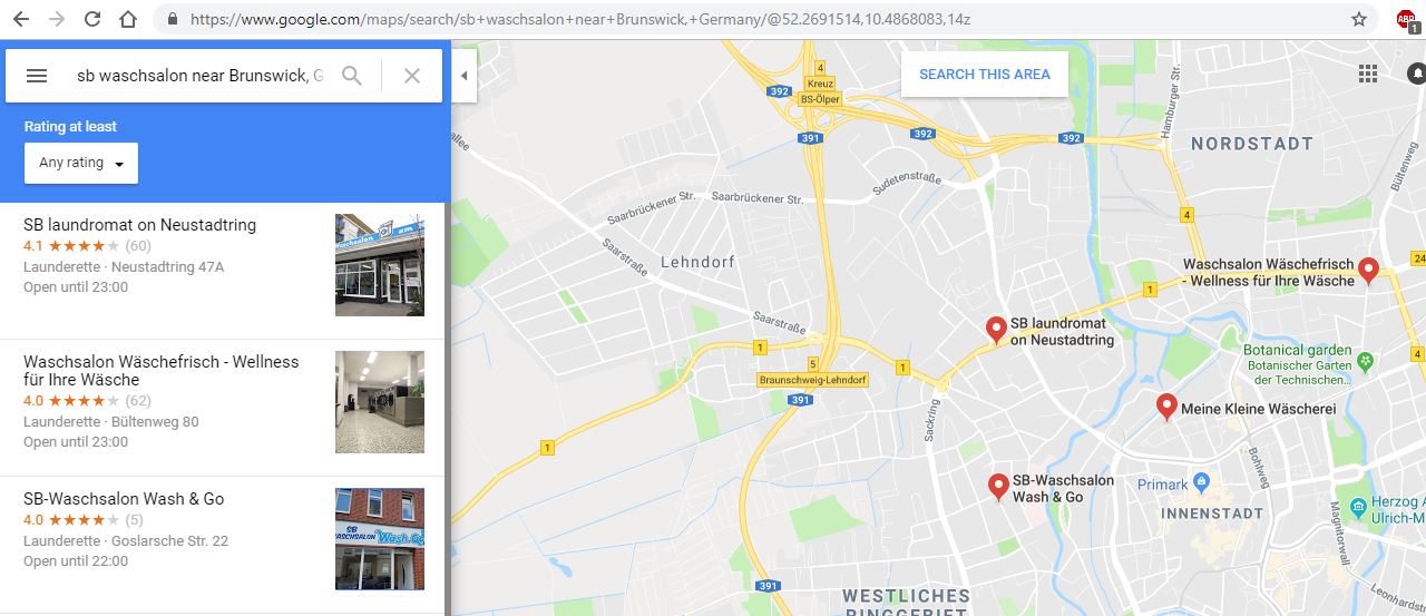 Google Map Launderettes Germany