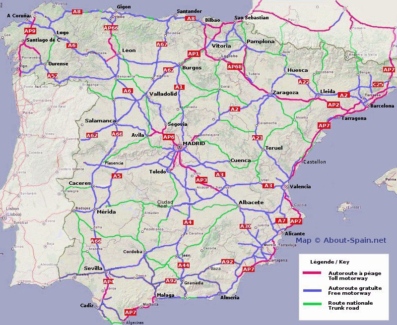 Route Map of Spain