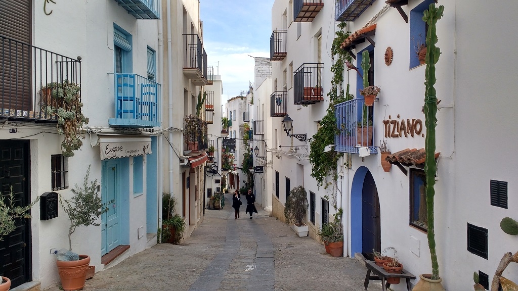 The white washed streets of the town encased by the Peniscola castle walls