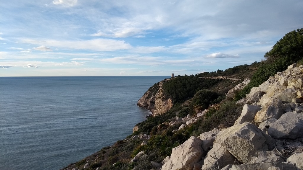 Looking south along the Serra d'Irta Natural Park to the Badum Tower, about 4 or 5 miles south of Peniscola