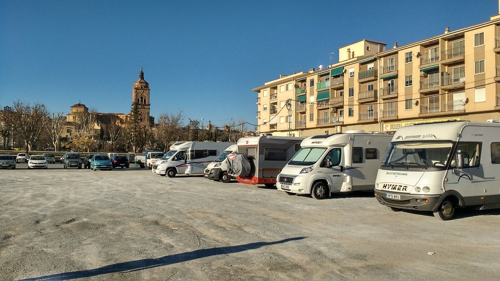 Free, official motorhome parking near the centre of Guadix in Andalusia, Spain