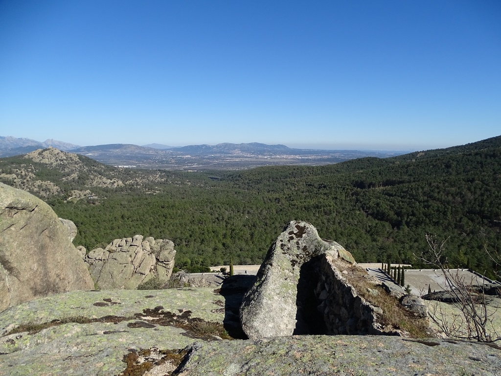 The view from near the base of the cross over the Sierra de Guadarrama (the cross itself isn't accessible, the path is closed with signs warning about rock falls)
