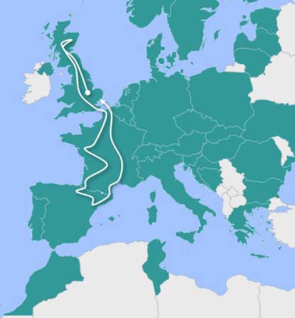An OurTour Motorhome Tour Map of Europe