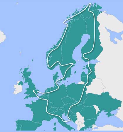 An OurTour Motorhome Tour Map of Europe Scandinavia Morocco
