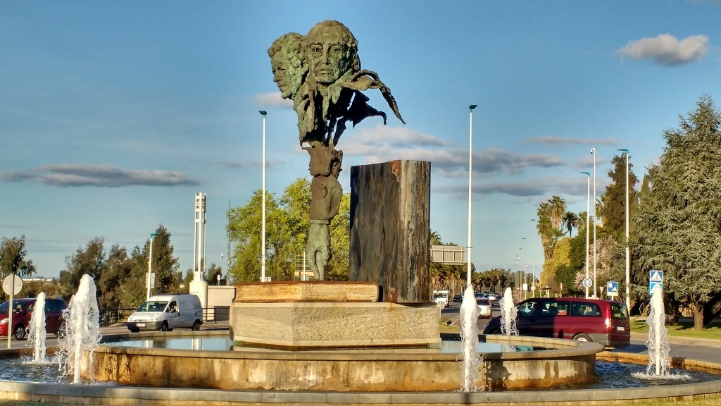 The three poets sculpture at Autonomy Bridge Badajoz