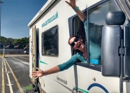 setting off on a motorhome tour of Europe in queue at Dover