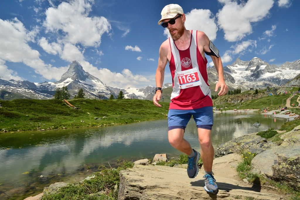 Runner Zermatt Ultra Marathon Gornergrat Swiss Alps Matterhorn Mountain Lake