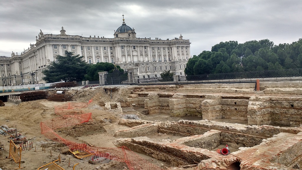 The Royal Palace in Madrid with the start of a huge archaeological dig in the foreground
