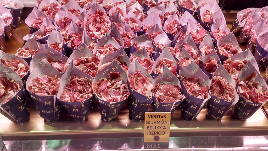 Beautifully-presented ham in the Mercado de San Miguel, Madrid 