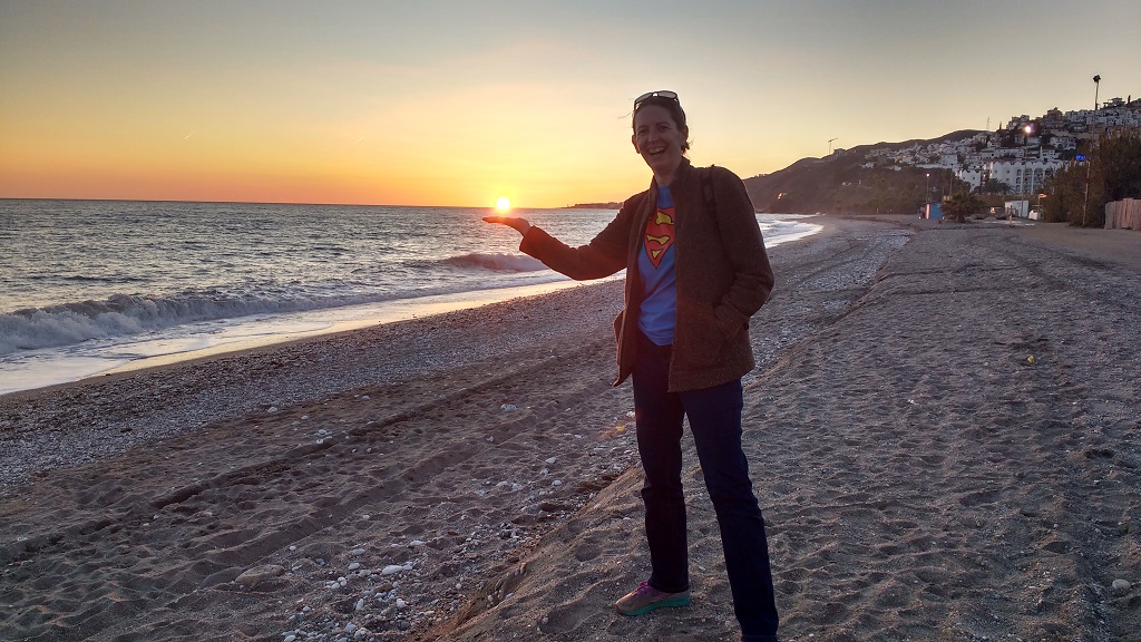 Ju holding up the sunset in Nerja Costa del Sol