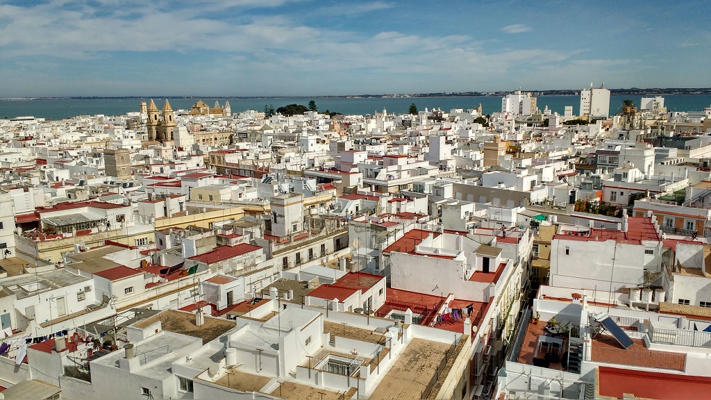 Looking north from the Torre Tavira over Cadiz to the Atlantic