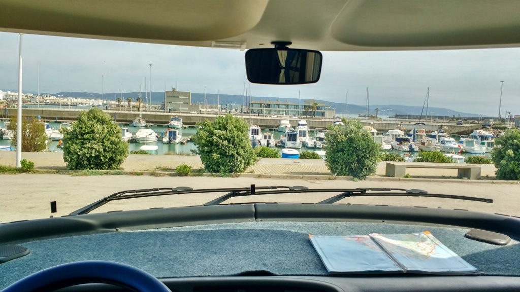Hymer motorhome windscreen view Barbate Spain